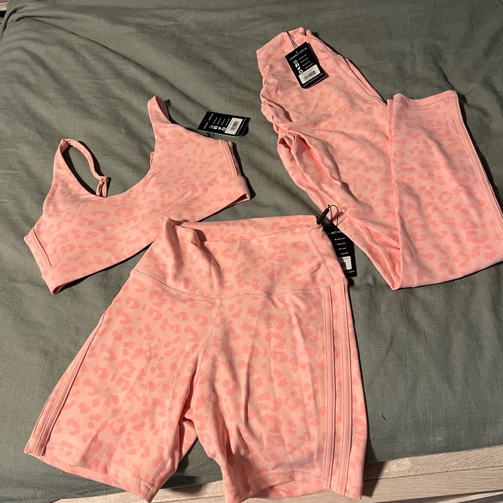Ryderwear Pink Leopard Leggings and Sports Bra Set